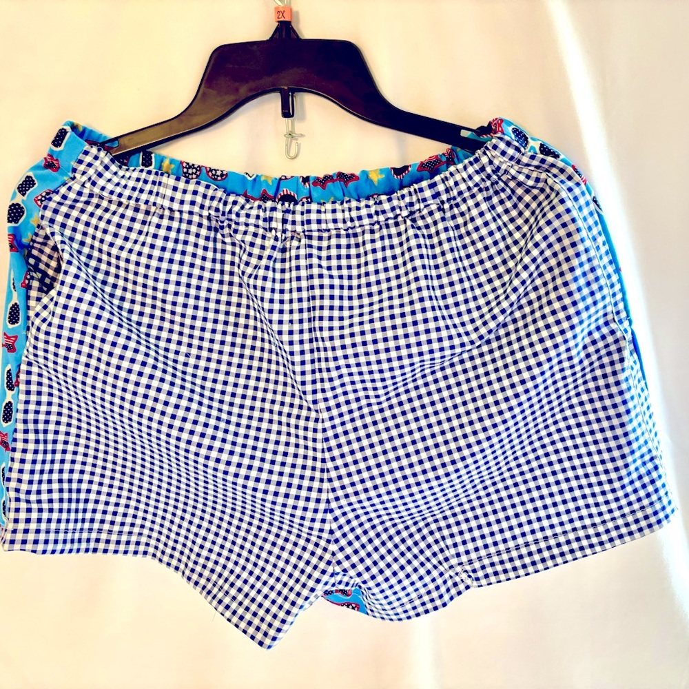 Handmade Ladies Patriotic shorts  waist is 14”. Size Small